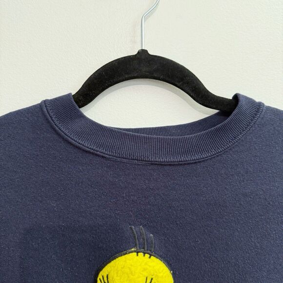 Vintage Looney Tunes Tweety Bird Patch Navy Blue Crewneck Sweater Unisex Medium - Picture 3 of 6